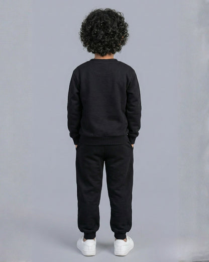 Funkrafts Boys Premium Cotton Full Sleeves Frog Embellishment Jogger Set - Black
