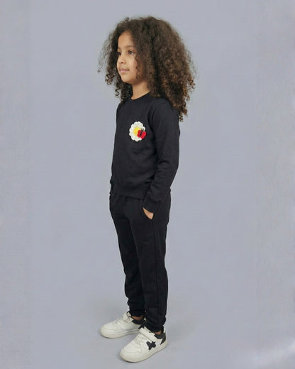 Flower Crochet Embellishment Premium Cotton Full Sleeves Navy Blue Jogger Set for Girls