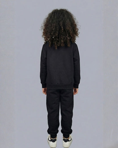 Flower Crochet Embellishment Premium Cotton Full Sleeves Navy Blue Jogger Set for Girls