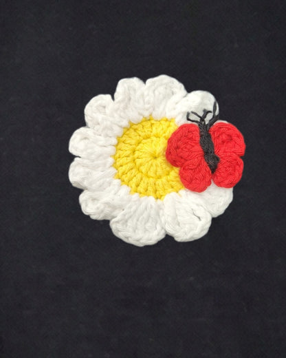 Flower Crochet Embellishment Premium Cotton Full Sleeves Navy Blue Jogger Set for Girls