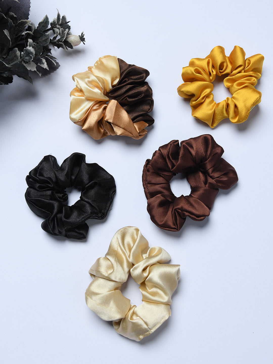 Pack Of 5 Multicolor Classic Satin Hair Scrunchies for Girls