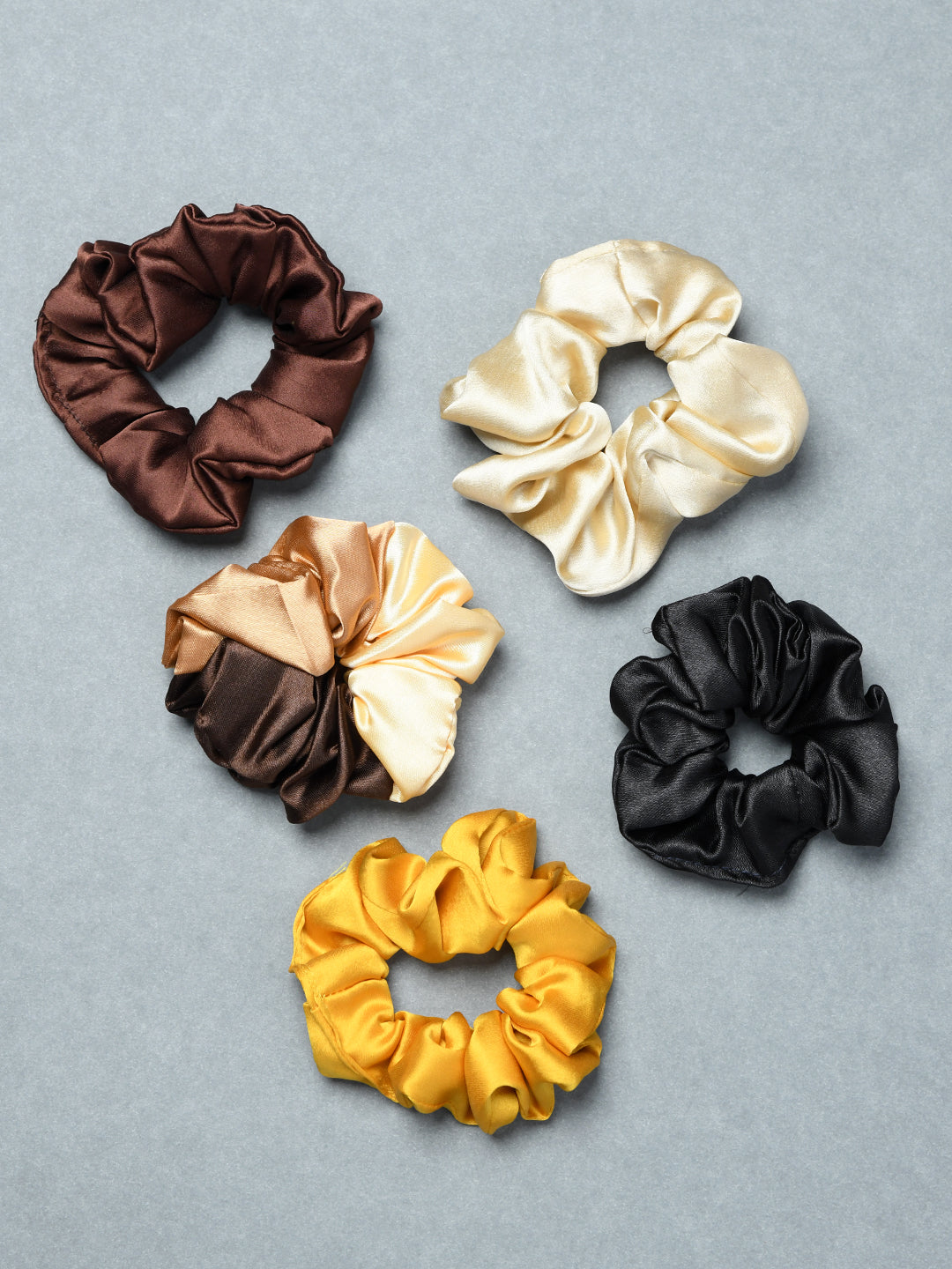 Pack Of 5 Multicolor Classic Satin Hair Scrunchies for Girls