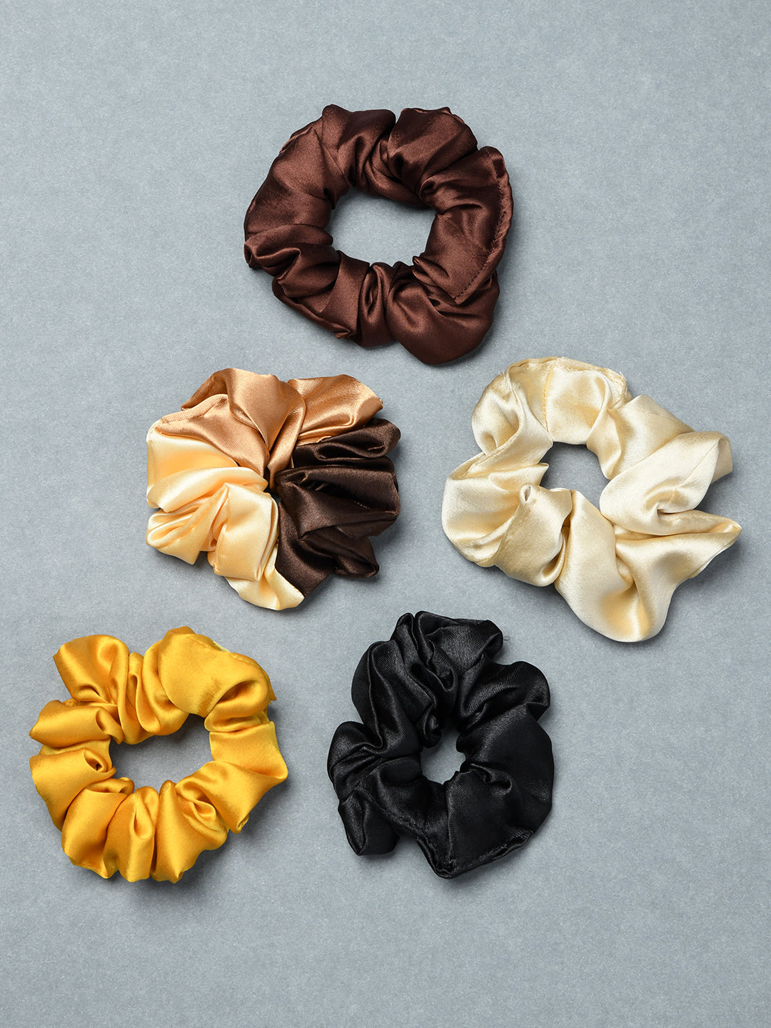 Pack Of 5 Multicolor Classic Satin Hair Scrunchies for Girls