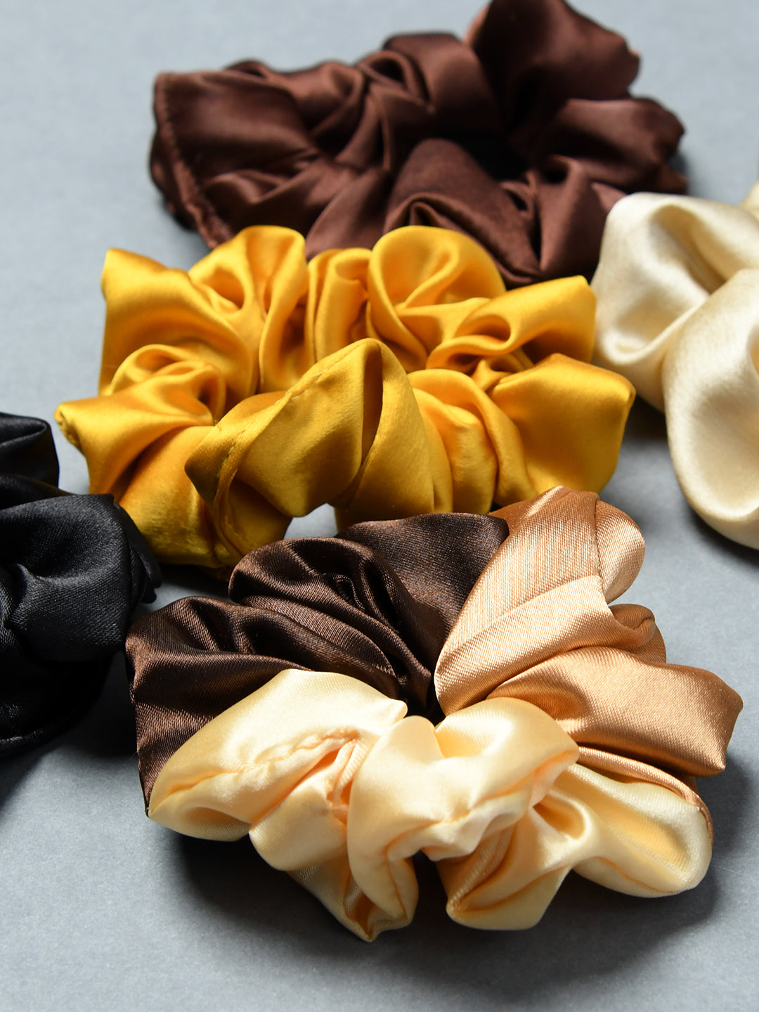 Pack Of 5 Multicolor Classic Satin Hair Scrunchies for Girls