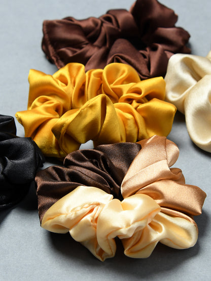 Pack Of 5 Multicolor Classic Satin Hair Scrunchies for Girls