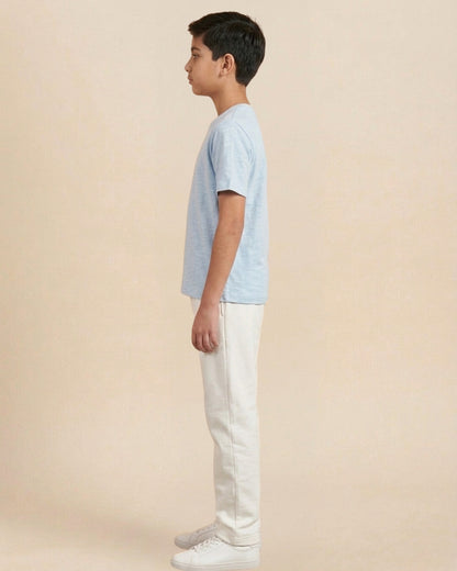 Sky Blue Premium Cotton Typographic Printed T-Shirt with Off-White Pyjama for Boys