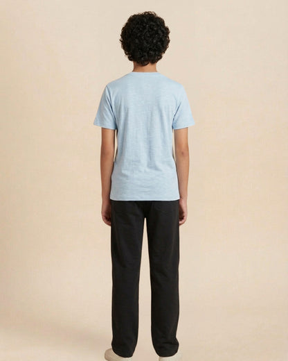 Sky Blue Premium Cotton Typographic Printed T-Shirt with Black Pyjama for Boys