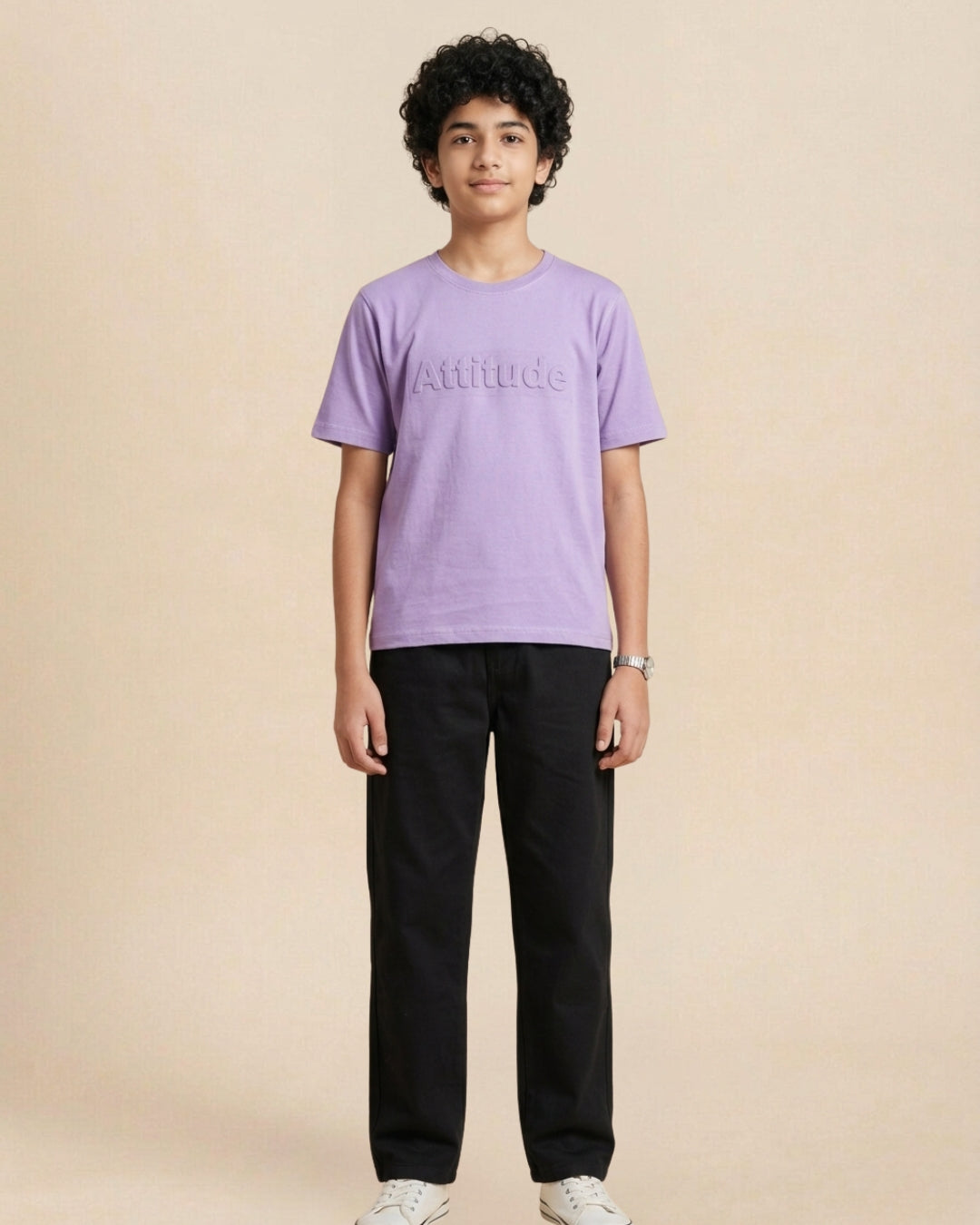 Mauve Premium Cotton Typographic Printed T-Shirt with Black Pyjama for Boys