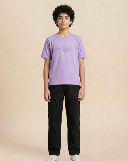 Mauve Premium Cotton Typographic Printed T-Shirt with Black Pyjama for Boys