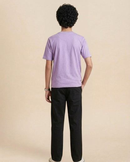 Mauve Premium Cotton Typographic Printed T-Shirt with Black Pyjama for Boys
