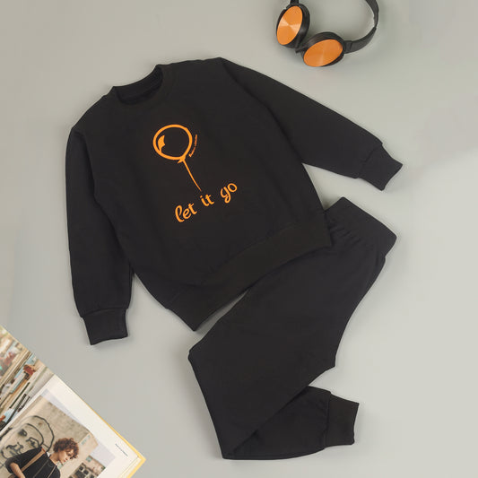 Black Typographic Joggers Set with Pockets for Kids