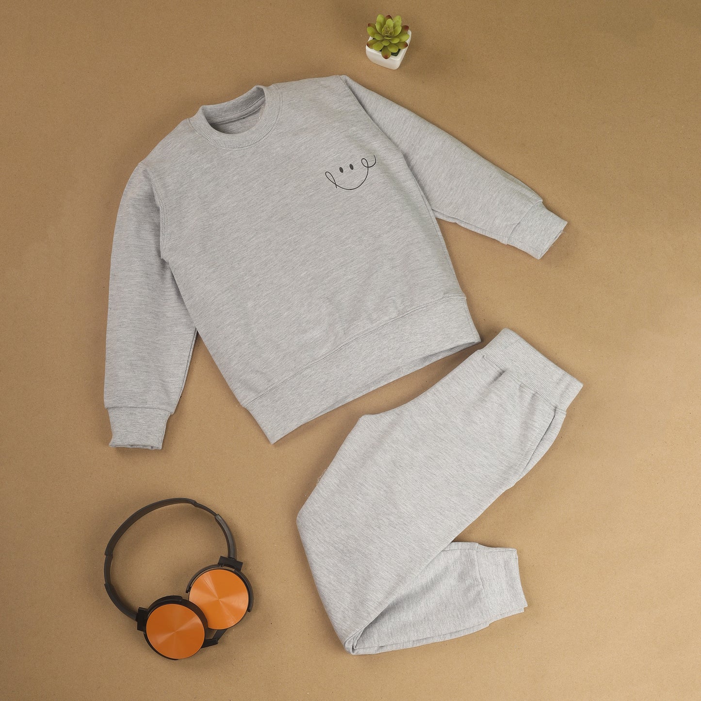 Grey #OOTD Pure Cotton Typographic Joggers Set with Pockets for Kids