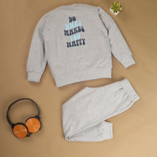 Grey #OOTD Pure Cotton Typographic Joggers Set with Pockets for Kids