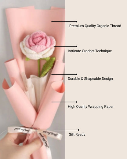 Handmade Crochet Pink & White Rose Bouquet