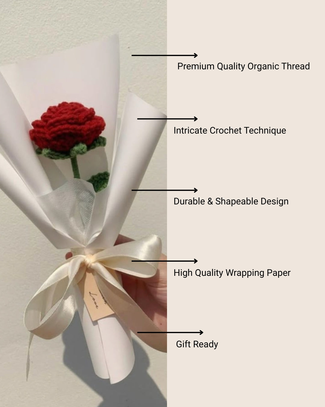 Handmade Crochet Red Rose Bouquet