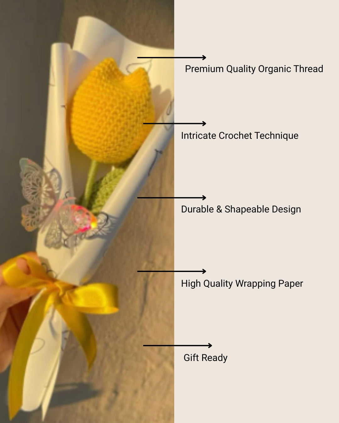 Handmade Crochet Yellow Tulip Bouquet