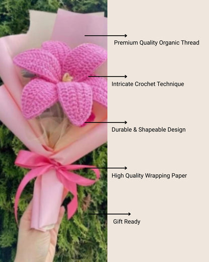 Handmade Crochet Pink Lily Bouquet