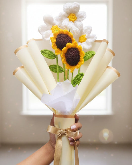 Handmade Crochet Sunflower & Daisy Flower Bouquet