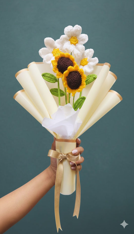 Handmade Crochet Sunflower & Daisy Flower Bouquet