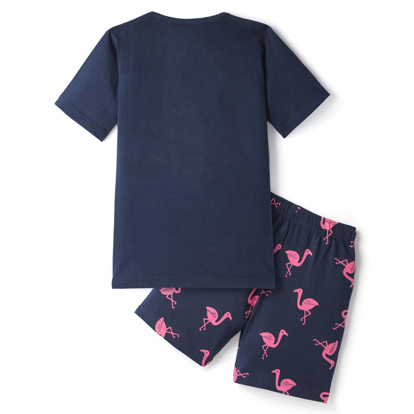 Navy Blue & Grey Pure Cotton Half Sleeves Printed Shorts Set for Girls - Pack of 2