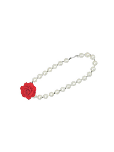 Red Pearl Necklace With Rose