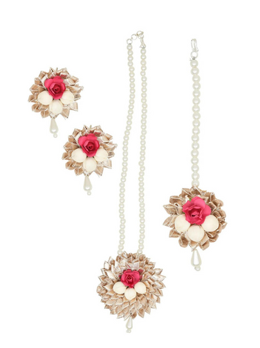 Pink & White Floral Jewellery Set of 4