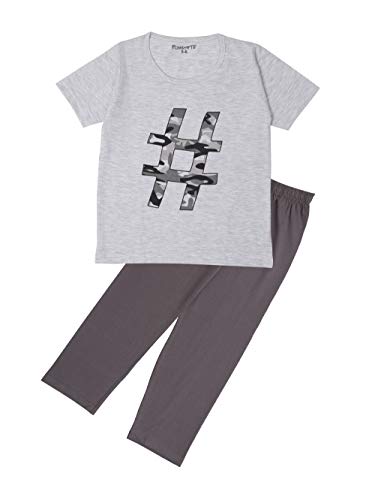 Grey Hashtag Printed Cotton Boys Night Suit