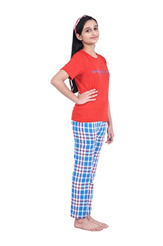 Red & Blue Checks Printed Cotton Night Suit for Girls