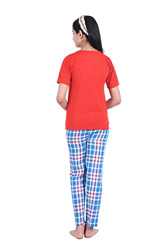 Red & Blue Checks Printed Cotton Night Suit for Girls