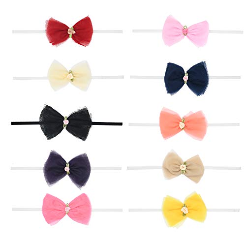 Pack of 10 Multicolor Bows Headbands for Girls