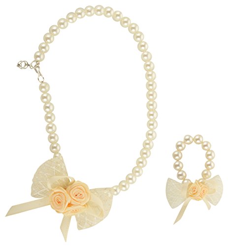 Cream Pearl Necklace and Bracelet With Rose