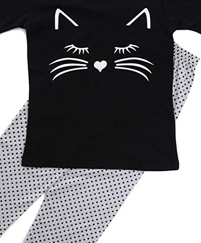 Black & Grey Cat Printed Cotton Night Suit for Girls