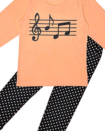Peach & Black Musical Printed Night Suit for Girls