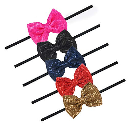 Pack of 5 Multicolor Sequin Bows Headbands for Girls