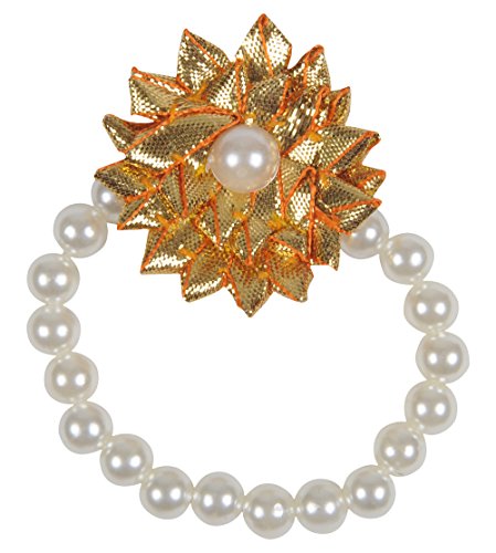 Off-White Pearl Bracelet with Golden Flower for Girls