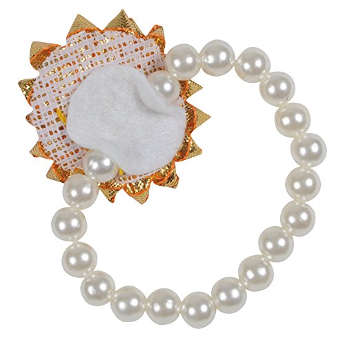 Off-White Pearl Bracelet with Golden Flower for Girls