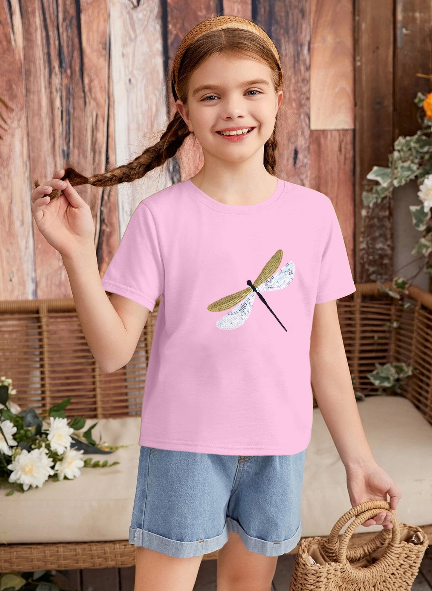 Girls Pink Sequin Cotton T-shirt