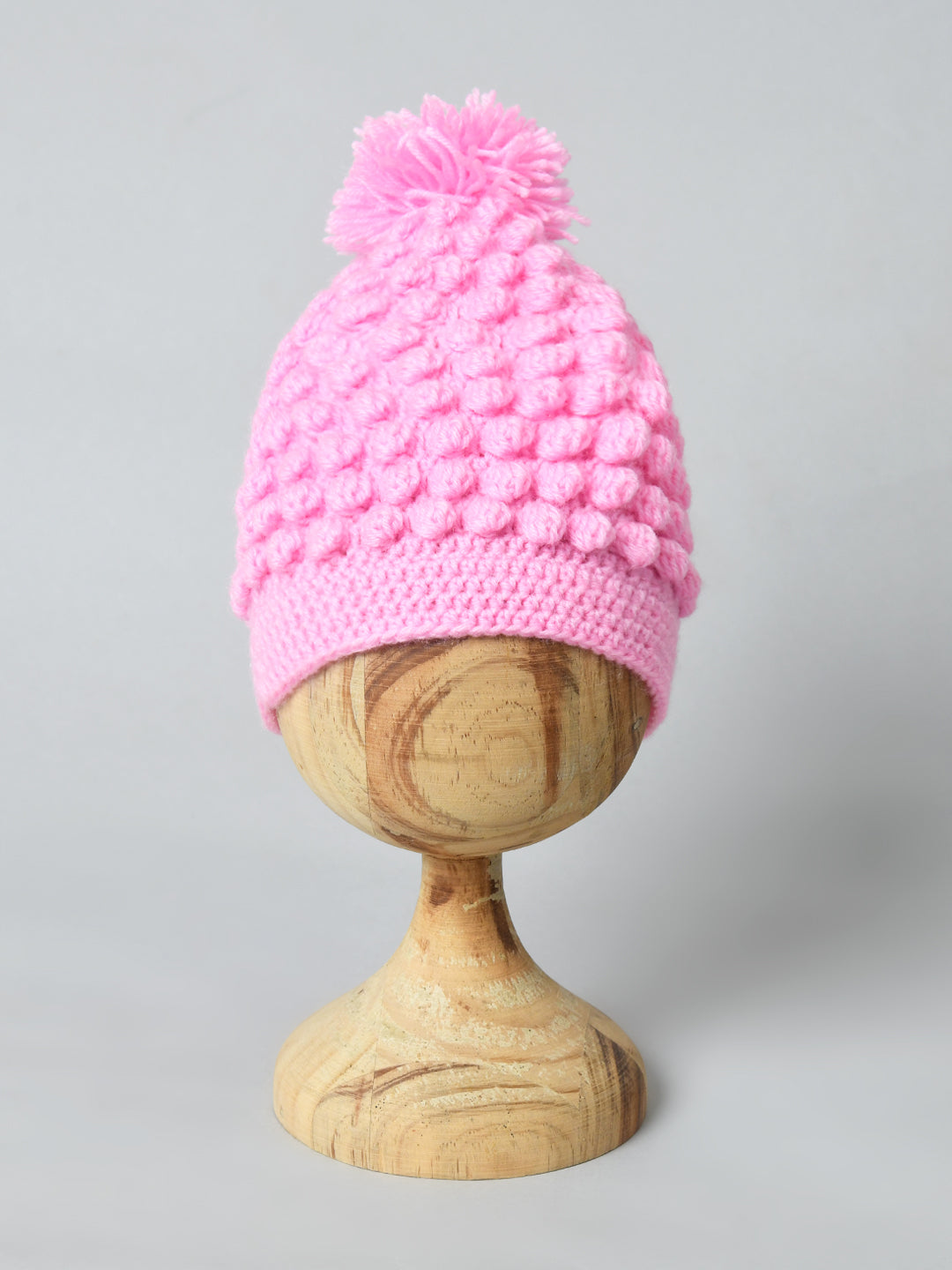 Pink Handmade Woollen Pom Pom Cap for Girls