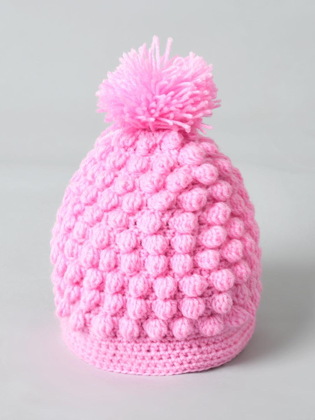 Pink Handmade Woollen Pom Pom Cap for Girls