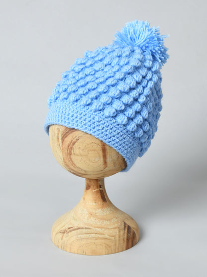 Blue Handmade Woollen Pom Pom Cap for Boys