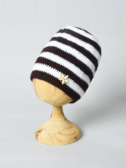 Black & White Handmade Woollen Striped Cap for Kids