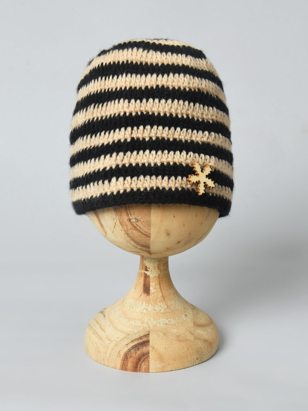 Dark Brown & Beige Handmade Woollen Striped Cap for Kids
