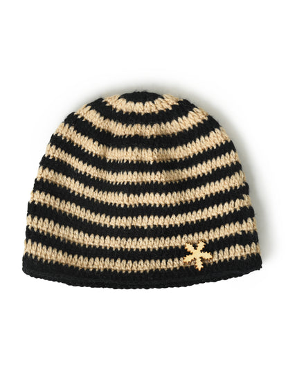 Dark Brown & Beige Handmade Woollen Striped Cap for Kids