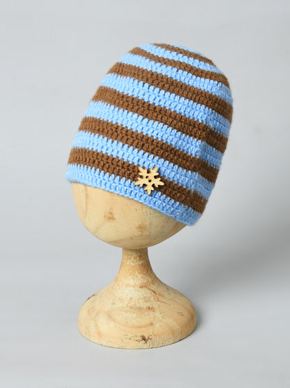 Brown & Blue Handmade Woollen Striped Cap for Kids