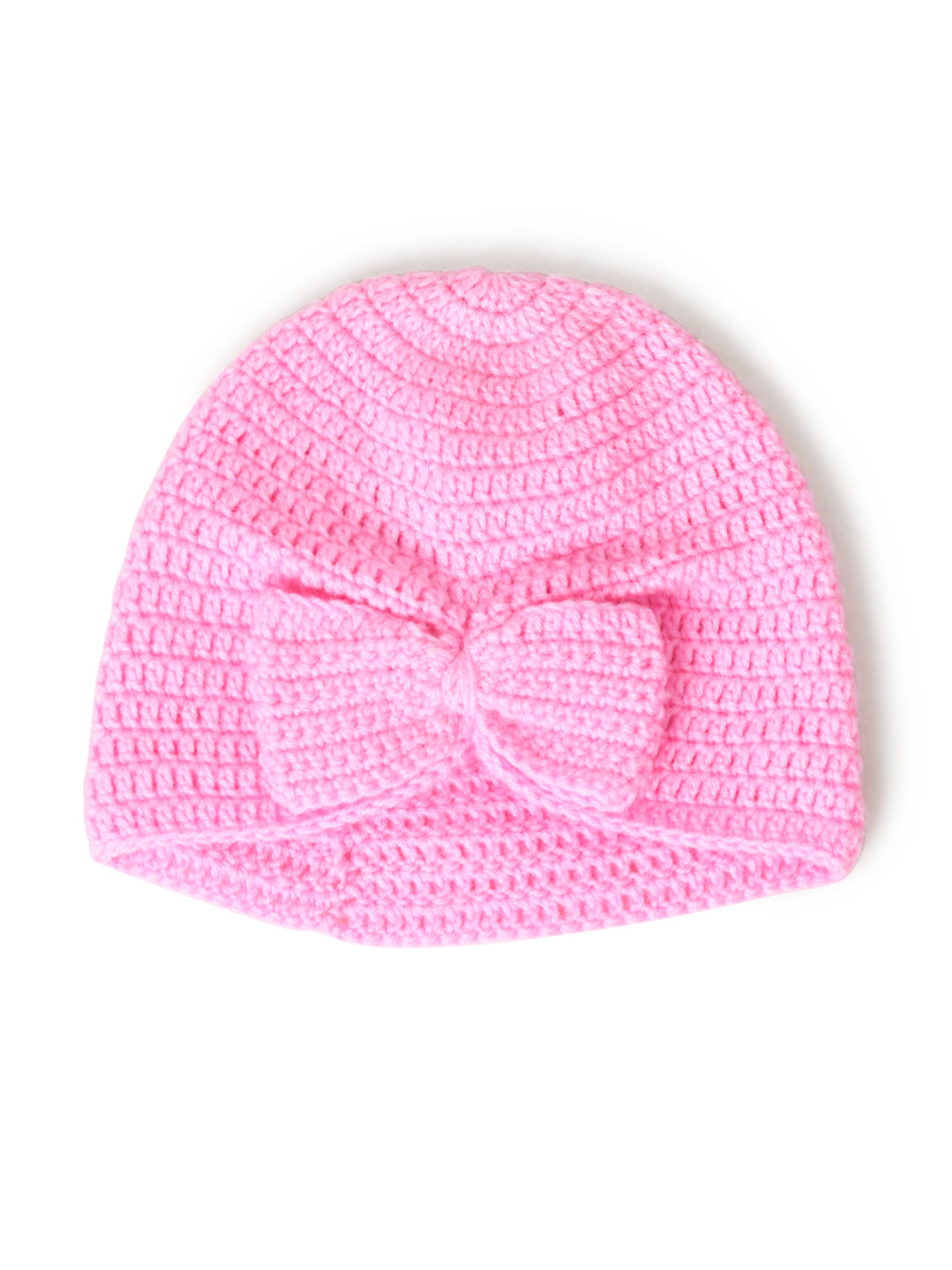 Pink Handmade Woollen Turban Cap for Girls