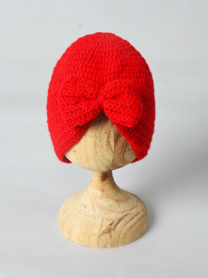 Red Handmade Woollen Turban Cap for Girls