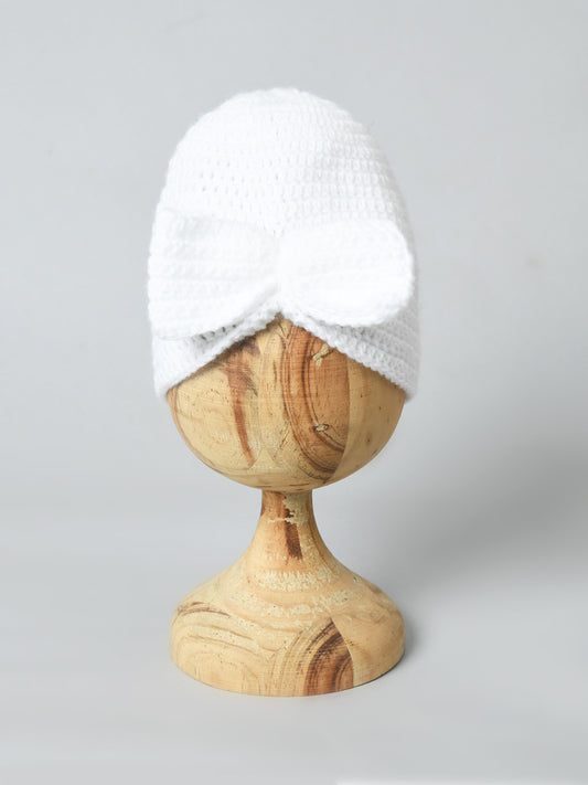 White Handmade Woollen Turban Cap for Girls