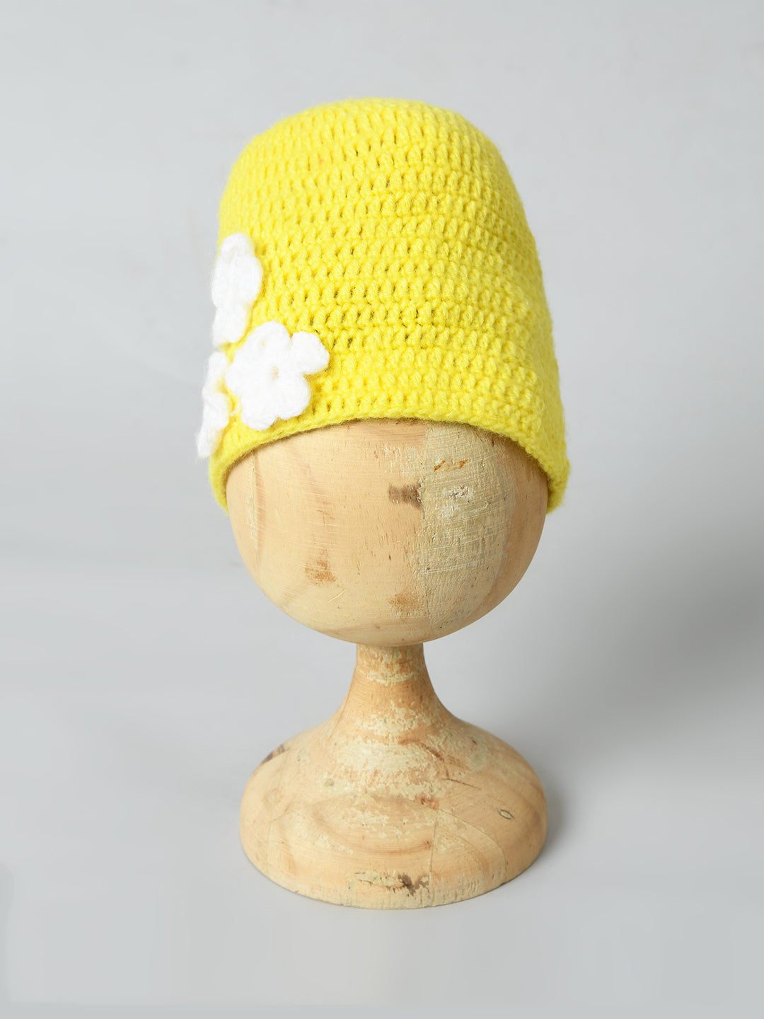 Yellow Handmade Woollen Cap with Flower for Girls
