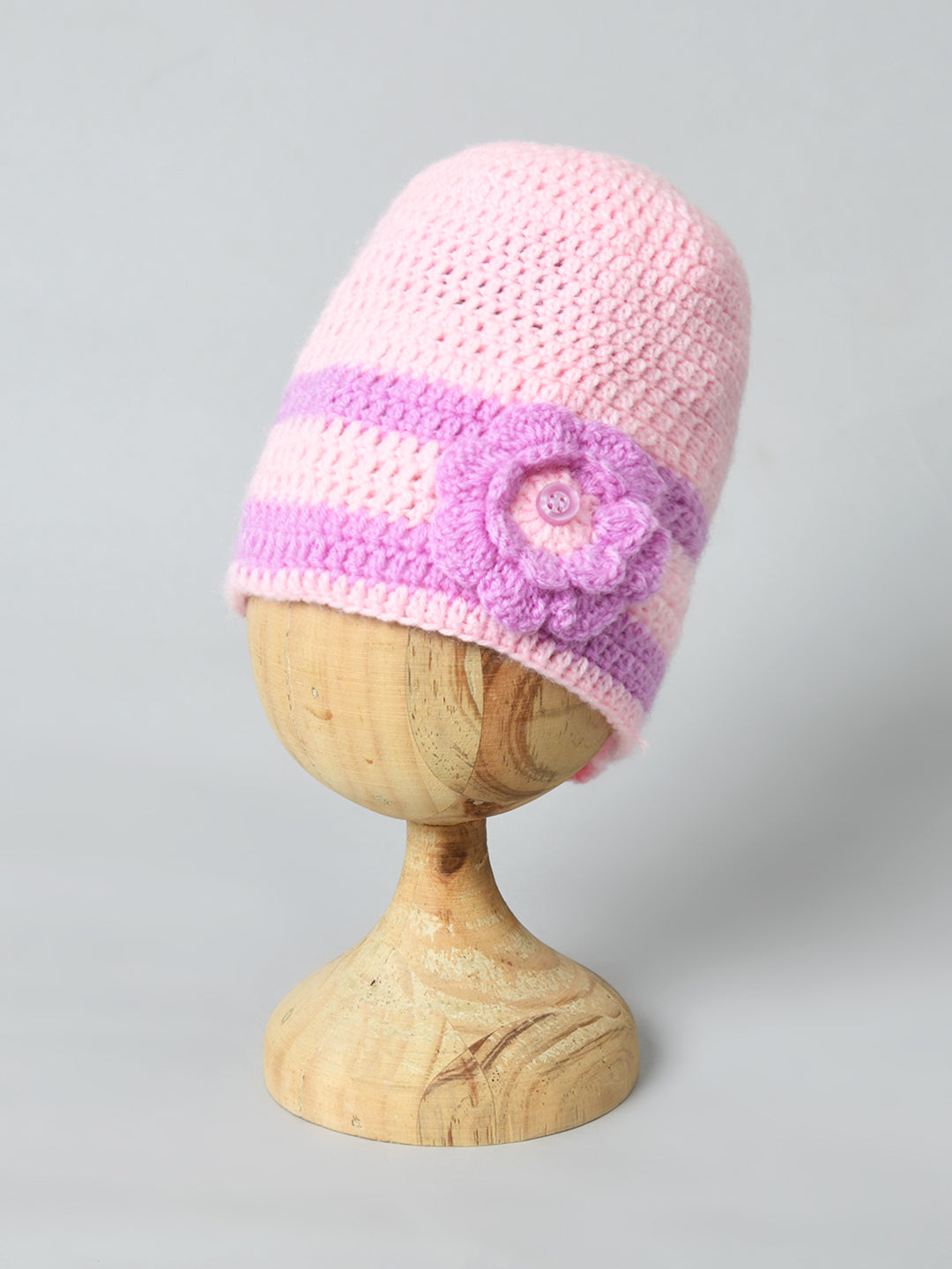 Pink Handmade Woolen Cap for Girls with Flower