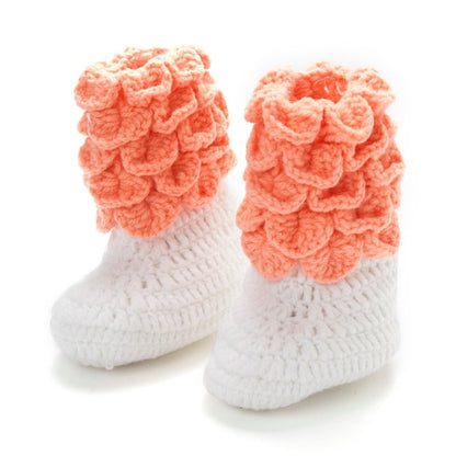 Peach & White Crochet Baby Booties